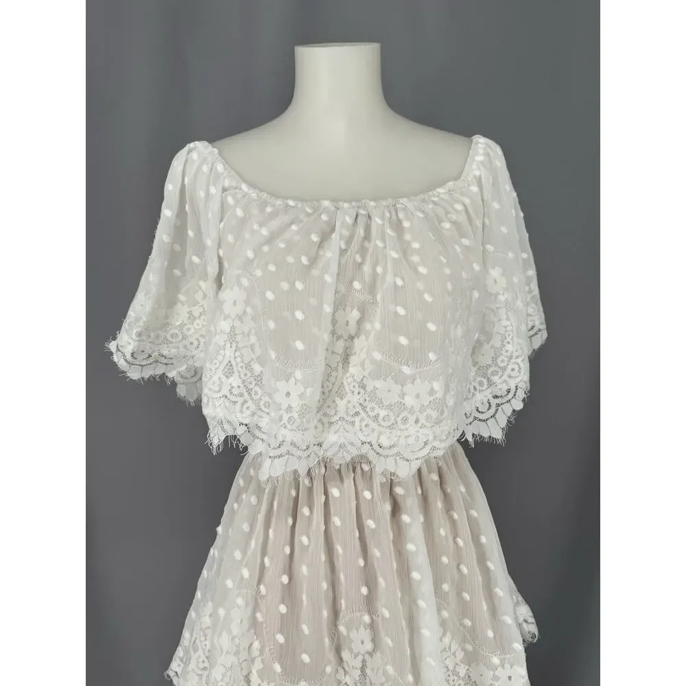 Show Me Your MuMu Dress Large White Lana Midi Lace Tiered Romantic Elegant Boho - Picture 3 of 14